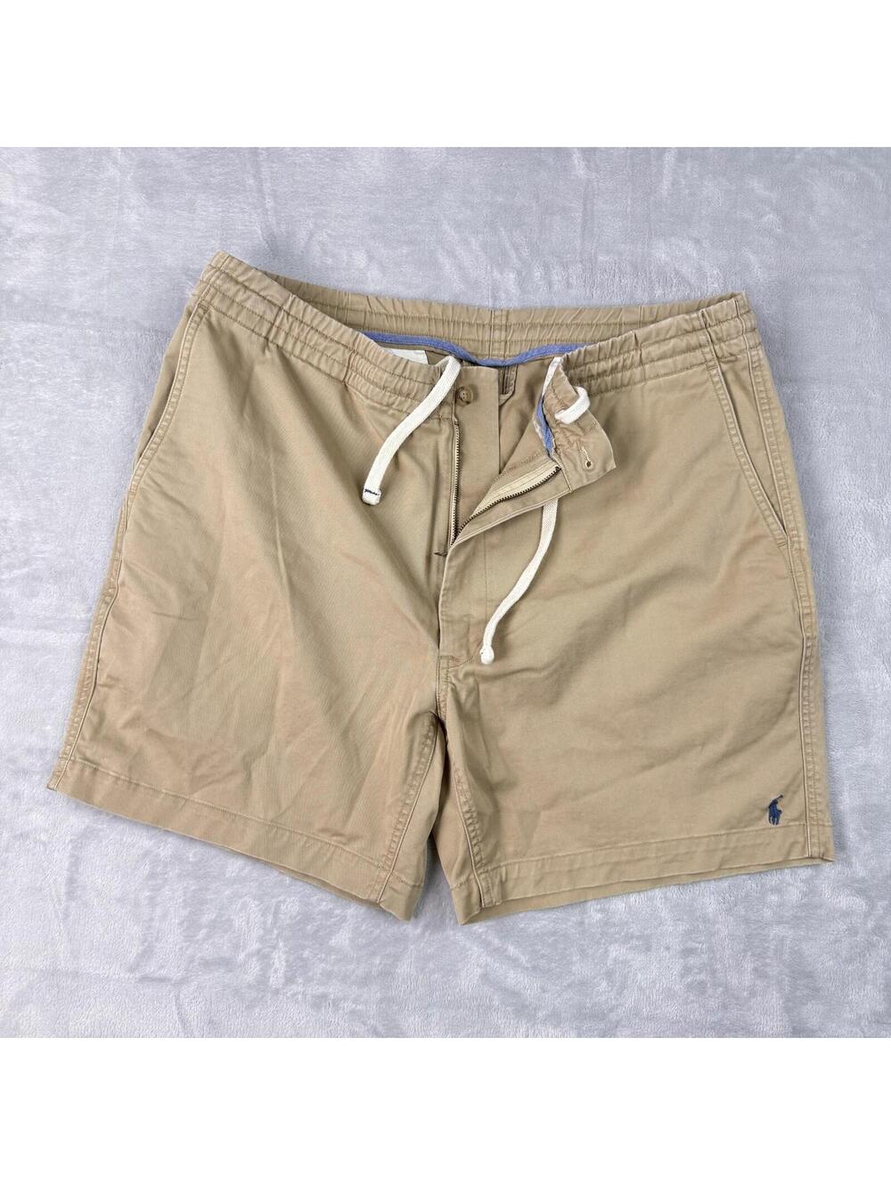 Polo Ralph Lauren Khaki Cotton Shorts Drawstring elastic waistband Men XXL 6''